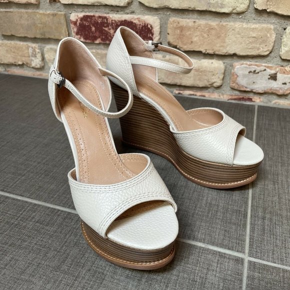 brooks brothers ivory leather wedge platform sandals nib 8.5 - Picture 1 of 11